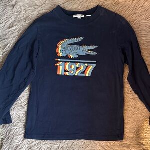 Lacoste Kids Navy Long Sleeve Tee with Colorful Crocodile